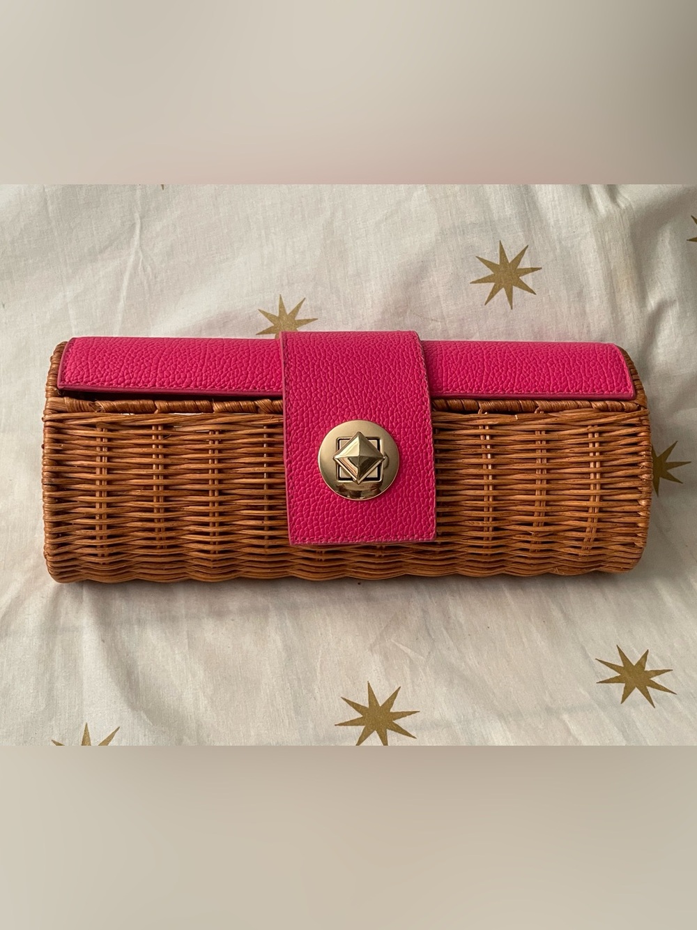Mud Pie Faux Leather and Wicker Clutch